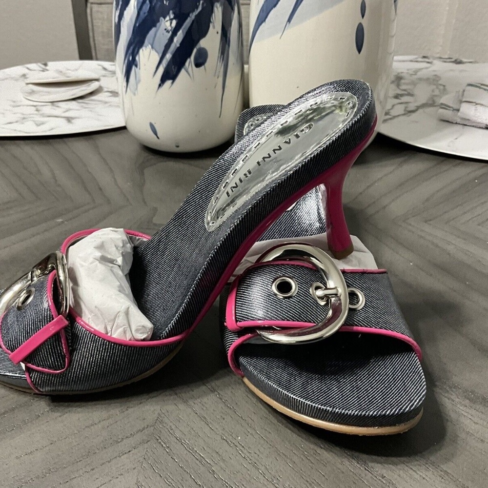 Gianni Bini Plaid & Pink Open Toe Heels Size 7 1/2 M US New
